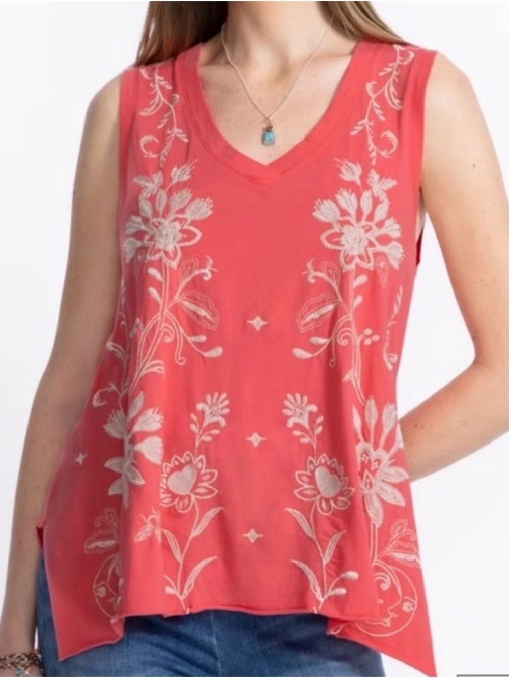 New Johnny Was V Neck Drape Tank top in sugar coral size XS